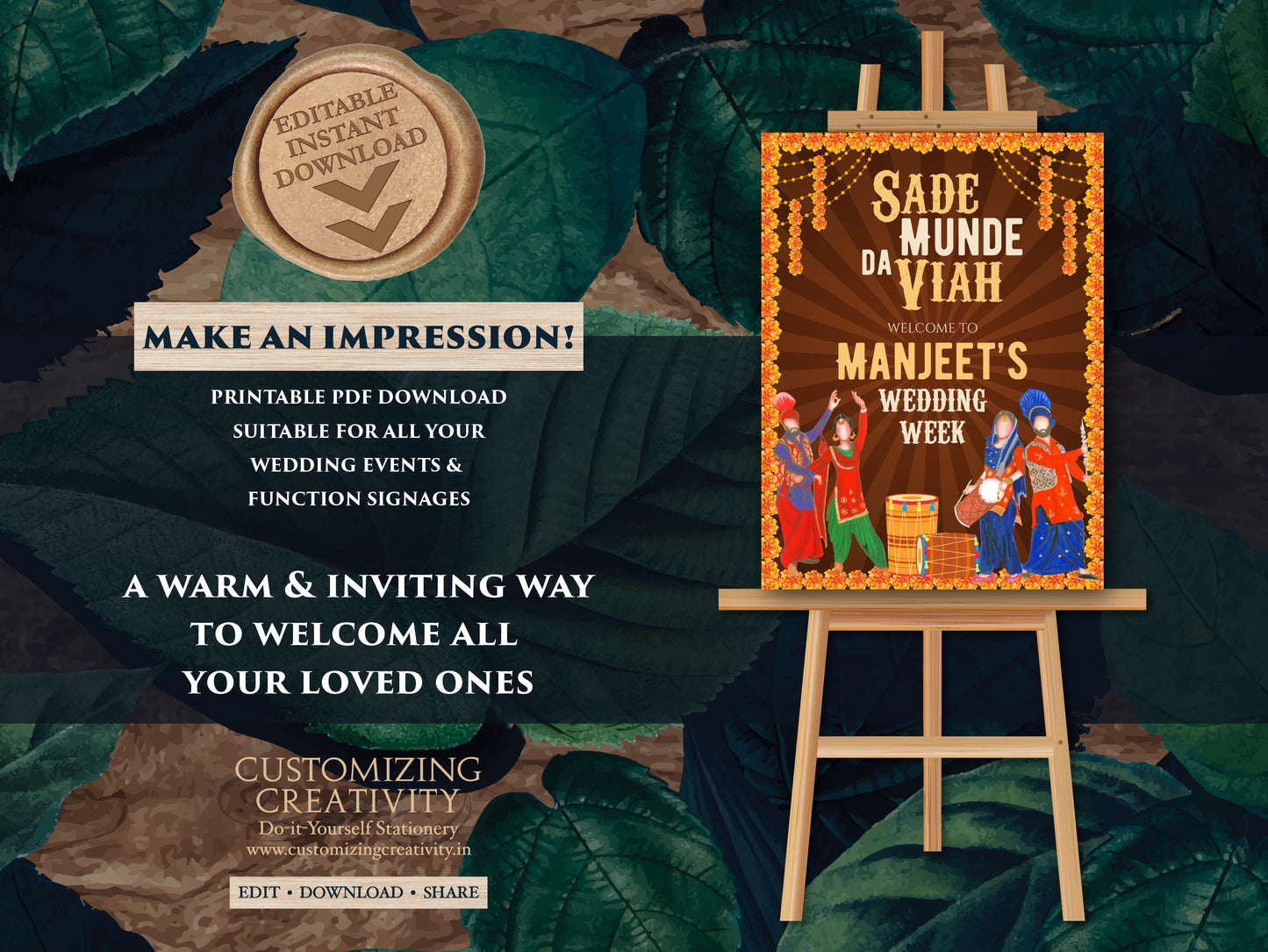 Sade Munde da Viah, Punjabi Welcome signs & Sikh Welcome signs, Punjabi Wedding signs as Punjabi decor sign, Punjabi Entry sign Sikh Wedding