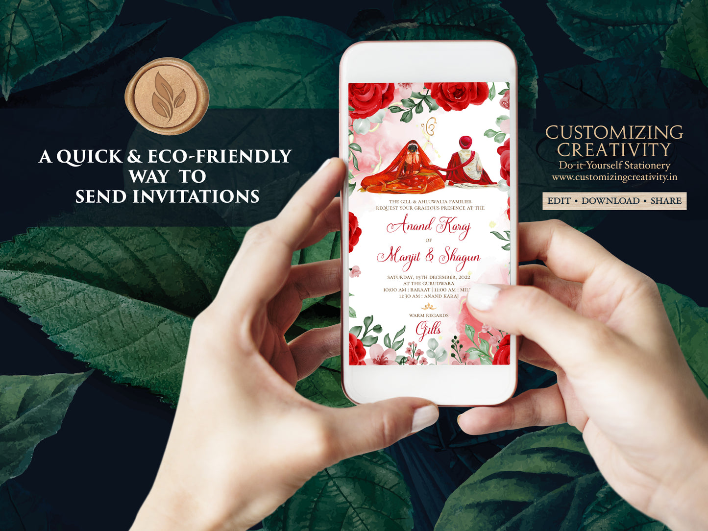 Digital Anand Karaj cards as Anand Karaj invites, Sikh invitations Digital & Sikh Wedding cards, Sikh wedding invites as Punjabi invitations