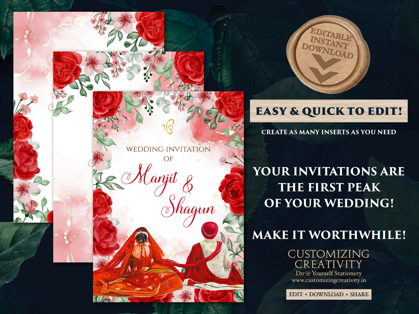 Sikh Wedding Invite & Indian Wedding cards, Anand Karaj cards Sikh as Sikh invitations Indian, Anand Karaj invitation as Punjabi invitations