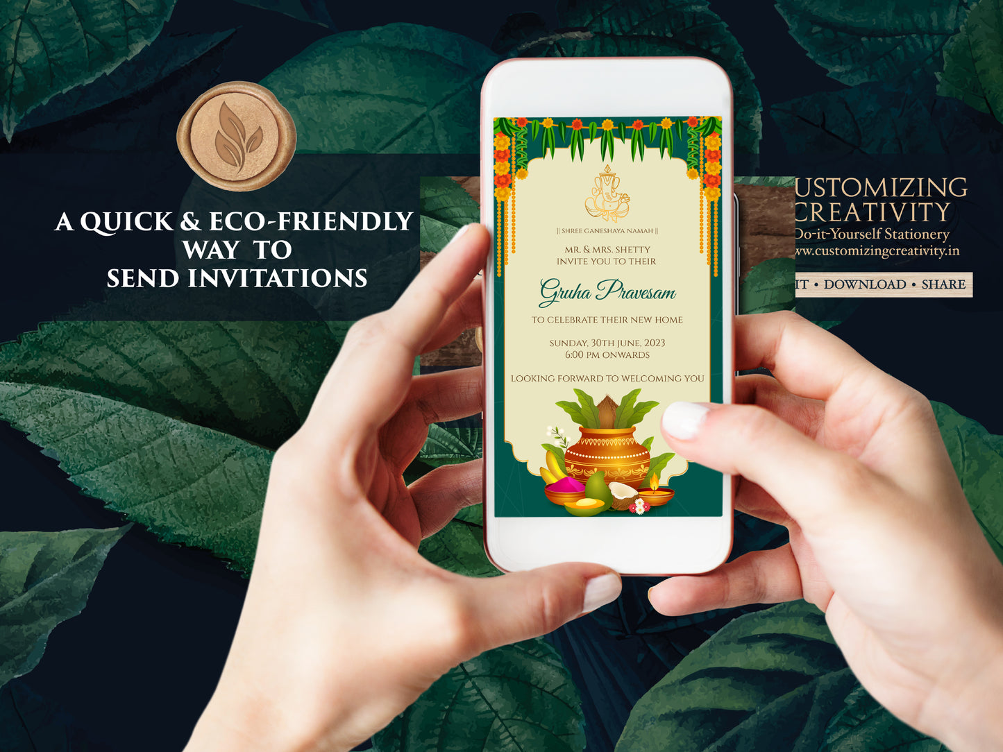 Gruha Pravesh invite as Pooja invitation, Gruha Pravesam invite & Grihapravesh invite, Indian Housewarming invitation as Housewarming invite