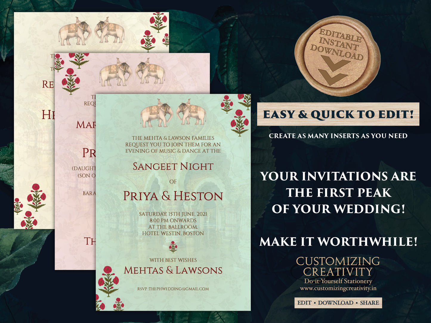 Elephant invitations Wedding as Indian Elephant invite, Royal Wedding card Pastel & Hindu Wedding card Elephant, Indian invitations Elephant