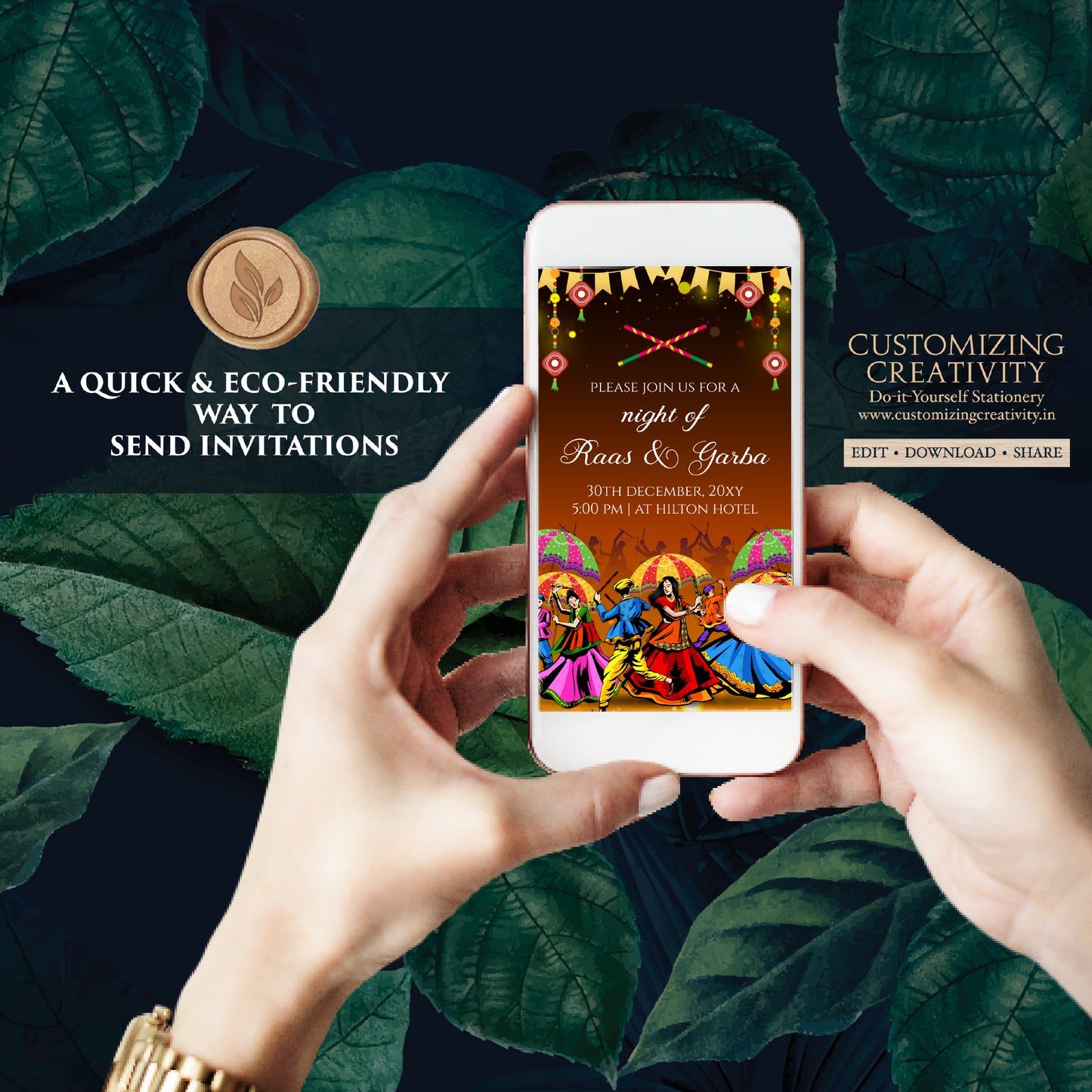 Digital Navratri invites Raas Garba night invites, Digital Dandiya invitation & Digital Raas Garba invitations, Wedding Dandiya night invite