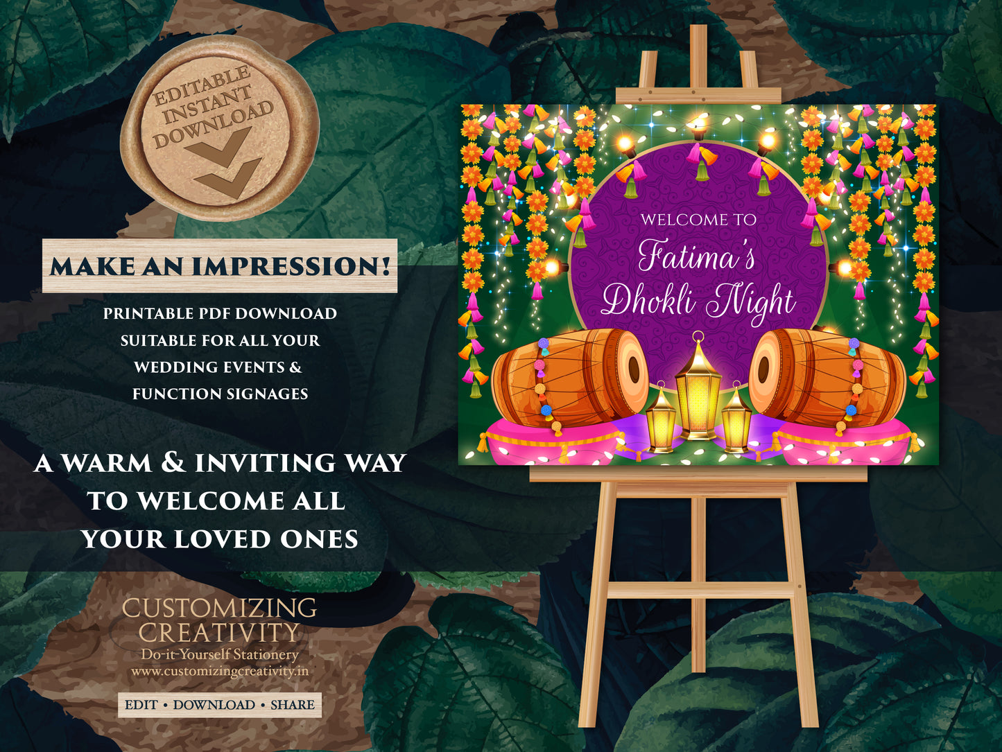 Dholki Welcome Sign as Dholki decor, Dholki Sign & Dholki decoration, Mehndi Welcome sign as Mehndi sign, Mendhi sign as Mendhi welcome sign