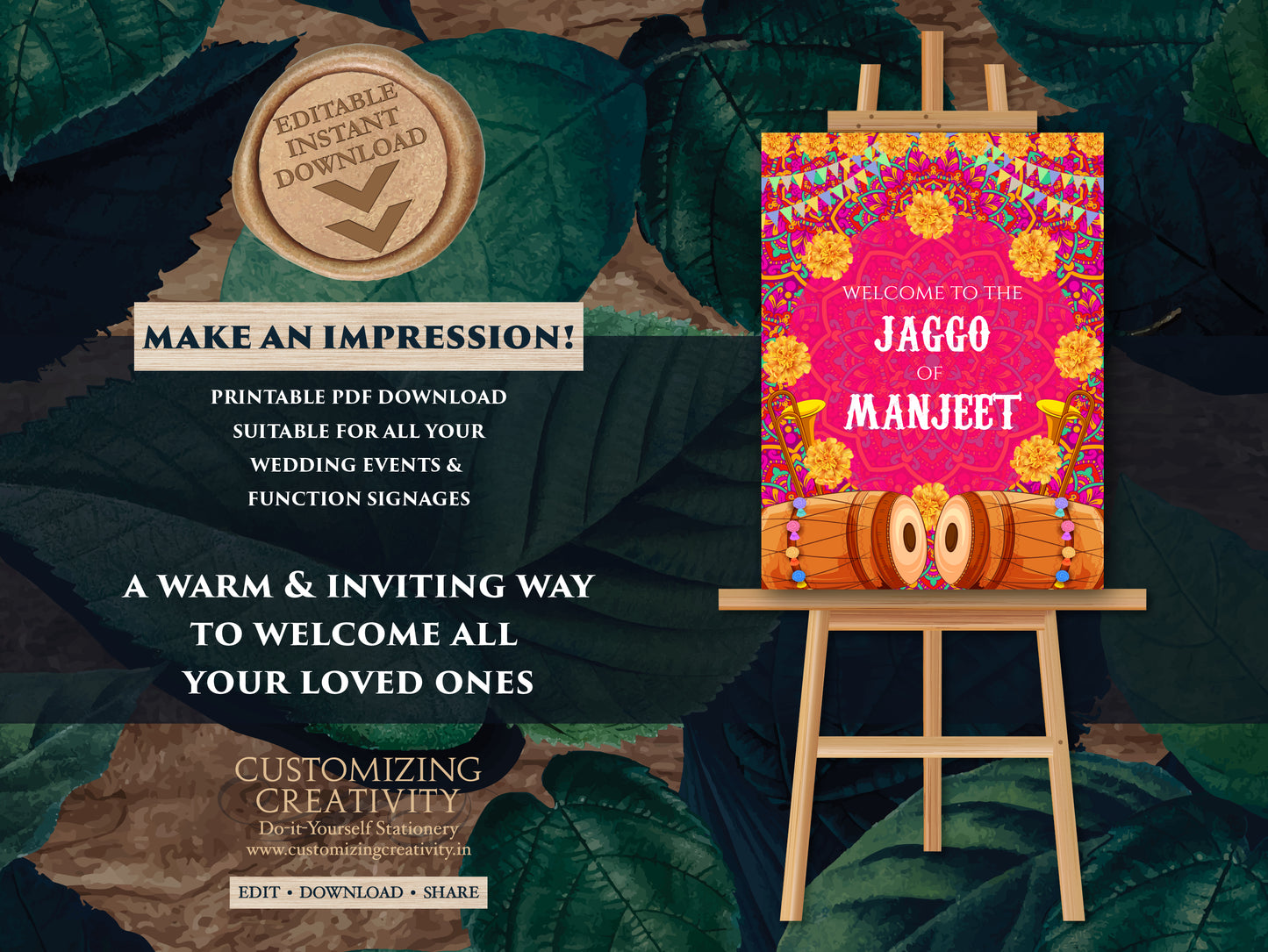 Jaggo Welcome sign as Jaggo sign, Jago Welcome Sign as Jago signs, Punjabi Wedding sign as Jaggo party sign, Welcome to Jaggo as Jago poster