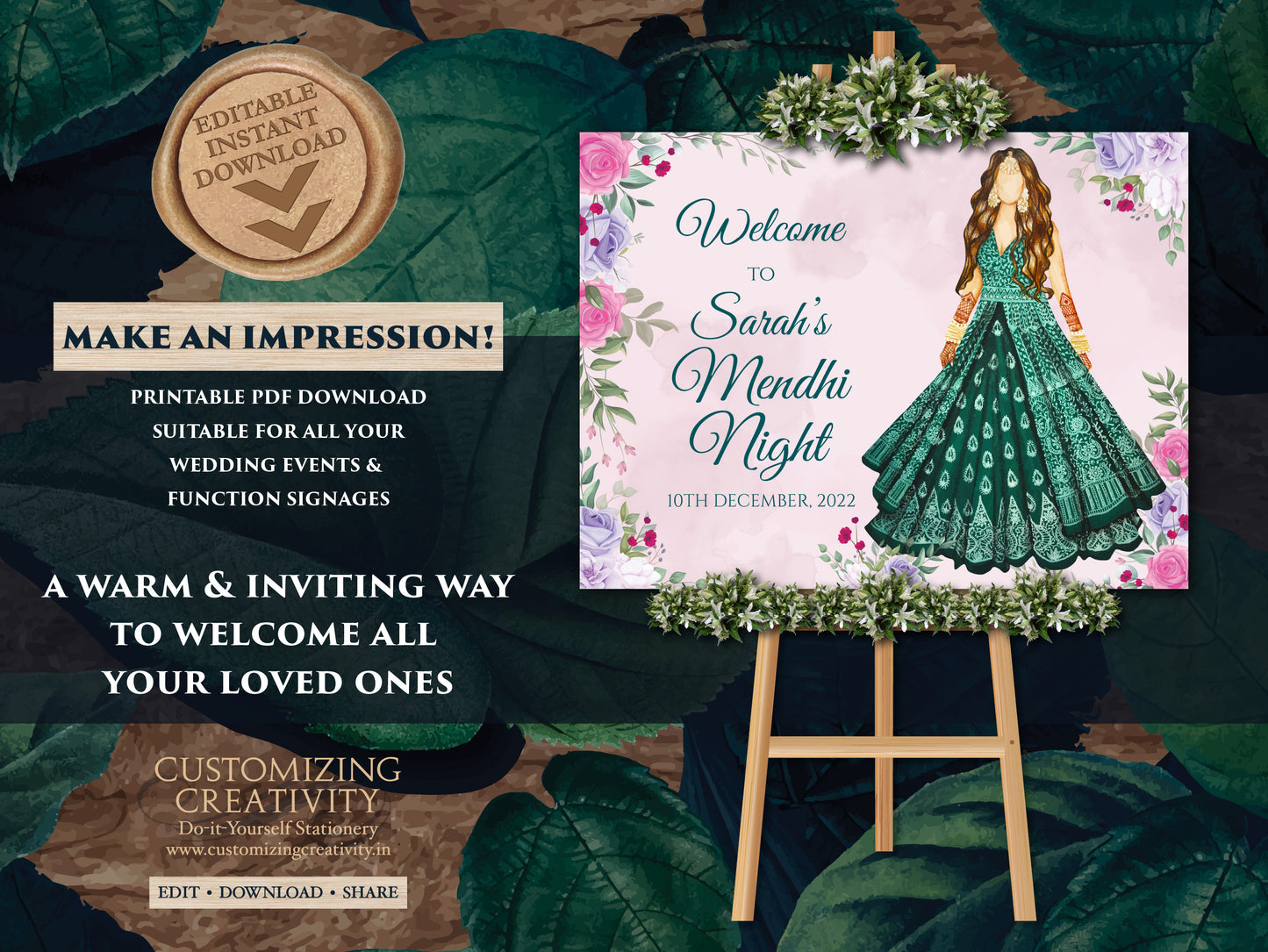 Mehendi Signage Welcome as Indian Wedding Welcome Sign, Mehndi Welcome Signs as Mehndi Signage, Bridal Welcome signs Mehndi & Mendhi signage
