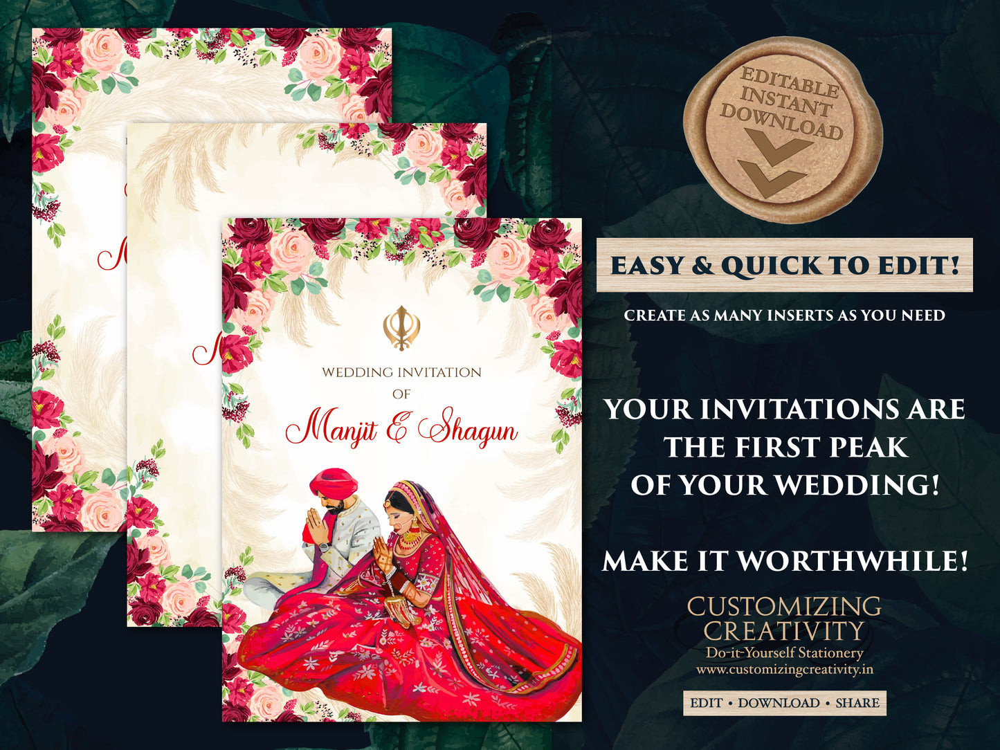 Sikh Wedding Invite & Indian Wedding cards, Anand Karaj cards Sikh as Sikh invitations Indian, Anand Karaj invitation as Punjabi invitations