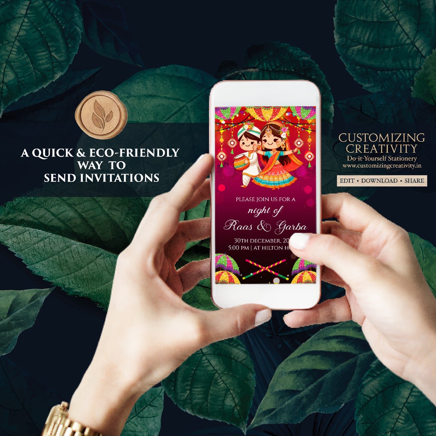 Wedding Dandiya night invite Digital Raas Garba invitations, Raas Garba night invites as Digital Dandiya invitation Digital Navratri invites