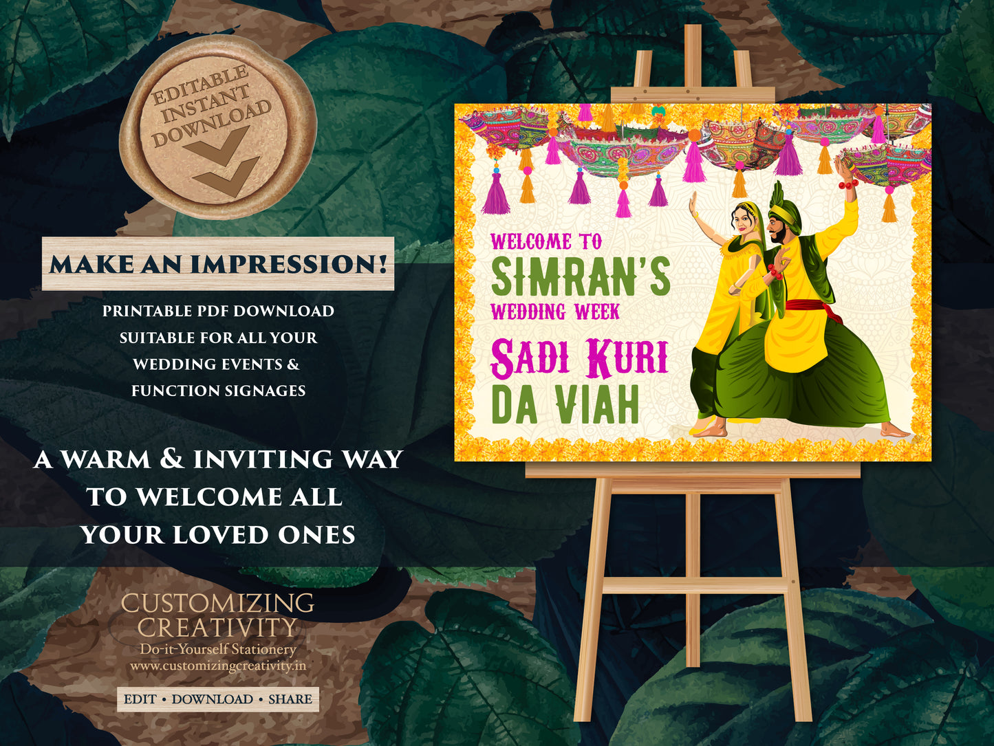 Sadi Kuri da Viah & Punjabi Wedding sign, Sikh Welcome sign as Sikh Wedding Welcome sign, Punjabi Welcome Home sign as Punjabi Welcome sign