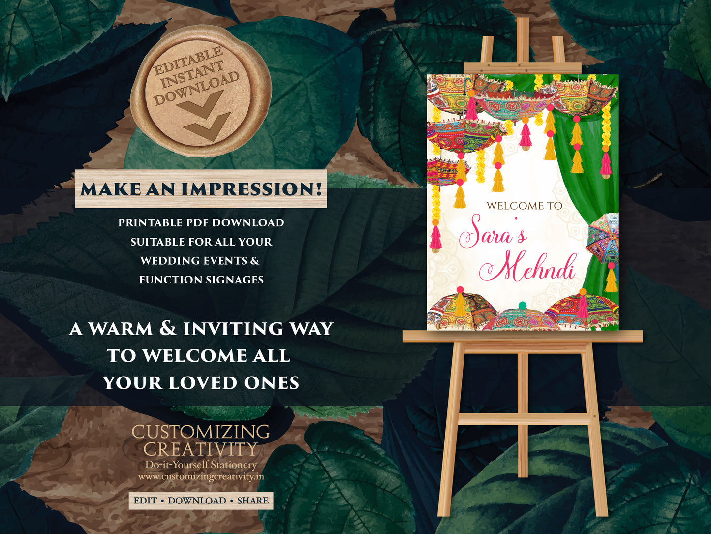 Mendhi Welcome signs & Mehndi decor sign Umbrella, Mendhi Signs as Mehndi poster, Mehndi Umbrella Desi decor as Mehendi signs, Mehndi signs