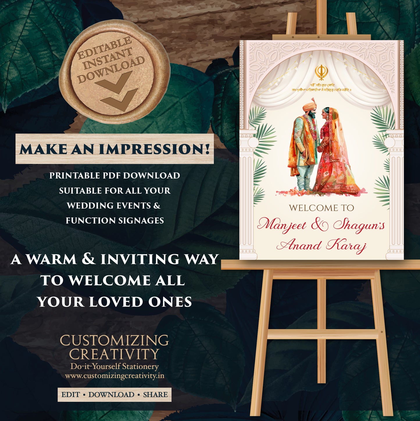 Sikh Wedding welcome Sign Anand Karaj Sign, Punjabi Wedding Signs & Anand Karaj welcome sign, Sikh Welcome sign as Punjabi Welcome Signs