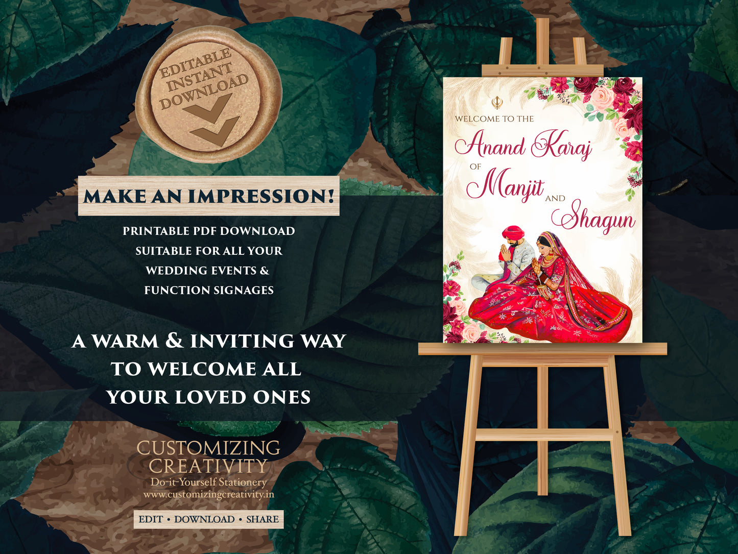 Punjabi Wedding signs Sikh & Anand Karaj Welcome Signs, Anand Karaj Signage Punjabi signs, Welcome to Anand Karaj signs, Sikh Wedding Signs