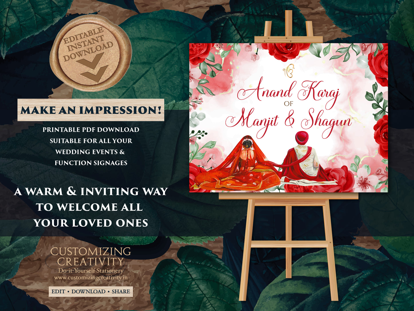 Sikh Wedding Welcome Signs as Punjabi Welcome Signs, Anand Karaj Welcome Sign & Sikh Wedding Signs, Anand Karaj Signs as Indian Wedding Sign