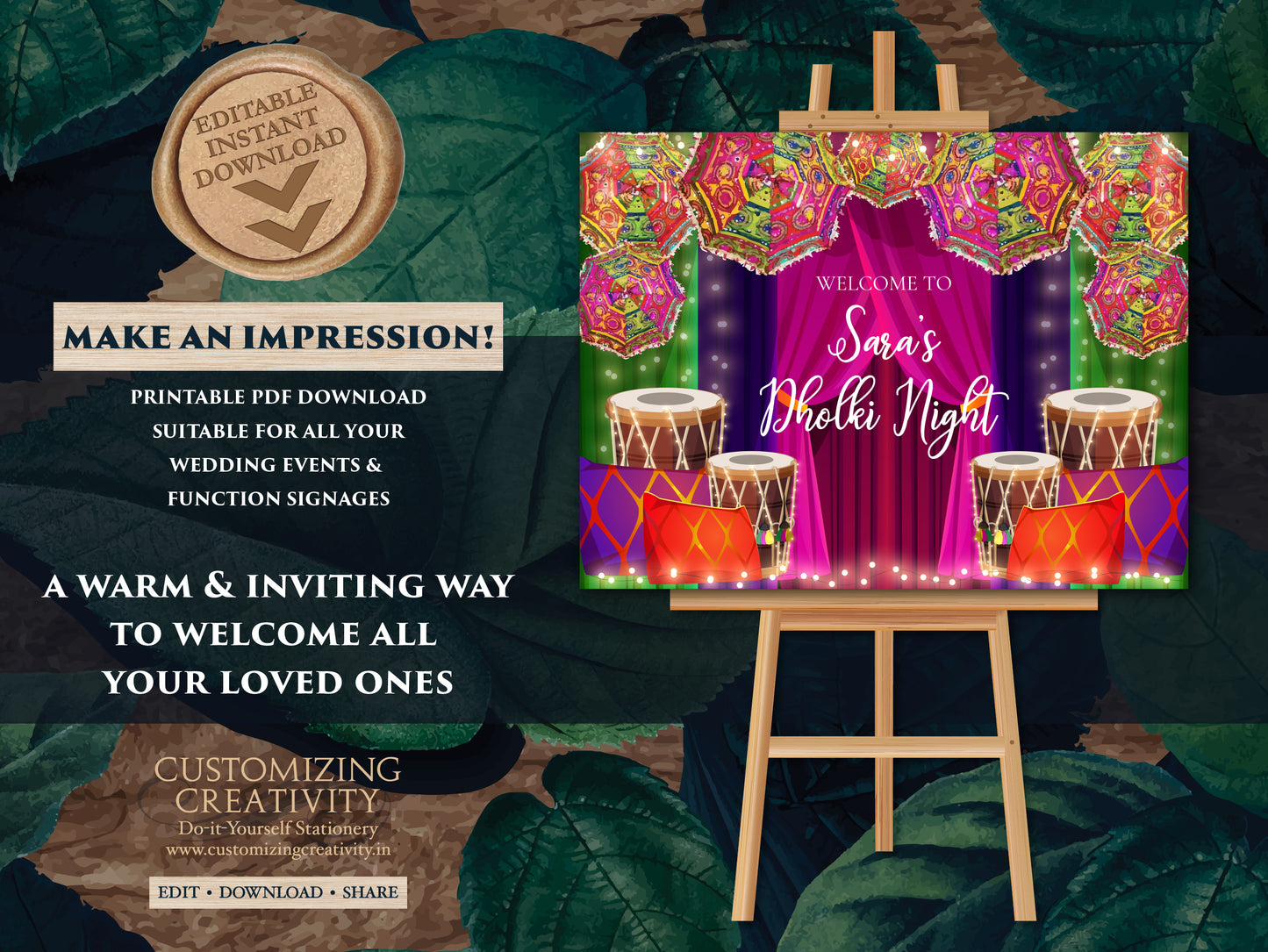 Muslim Dholki Decor signs & Dholki Night Signs, Dholki Welcome Signs as Dholak Welcome signs, Dholak Night signs as Punjabi Dholki signs