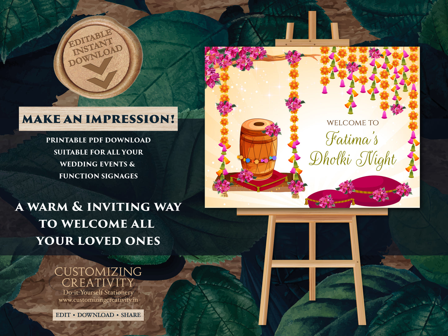 Dholki decoration as Dholki Welcome Sign, Dholki Decor & Dholki sign, Mehndi Welcome sign as Mehndi sign, Mendhi sign as Mendhi welcome sign