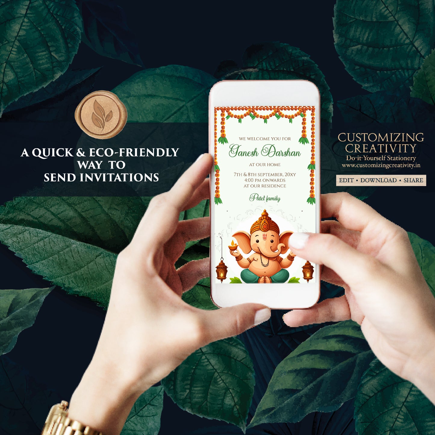 Ganpati darshan invitation card Ganesh pooja invite, Ganesh invitations Digital Ganpati invites Ganesh Chaturthi card as Ganpati invitations