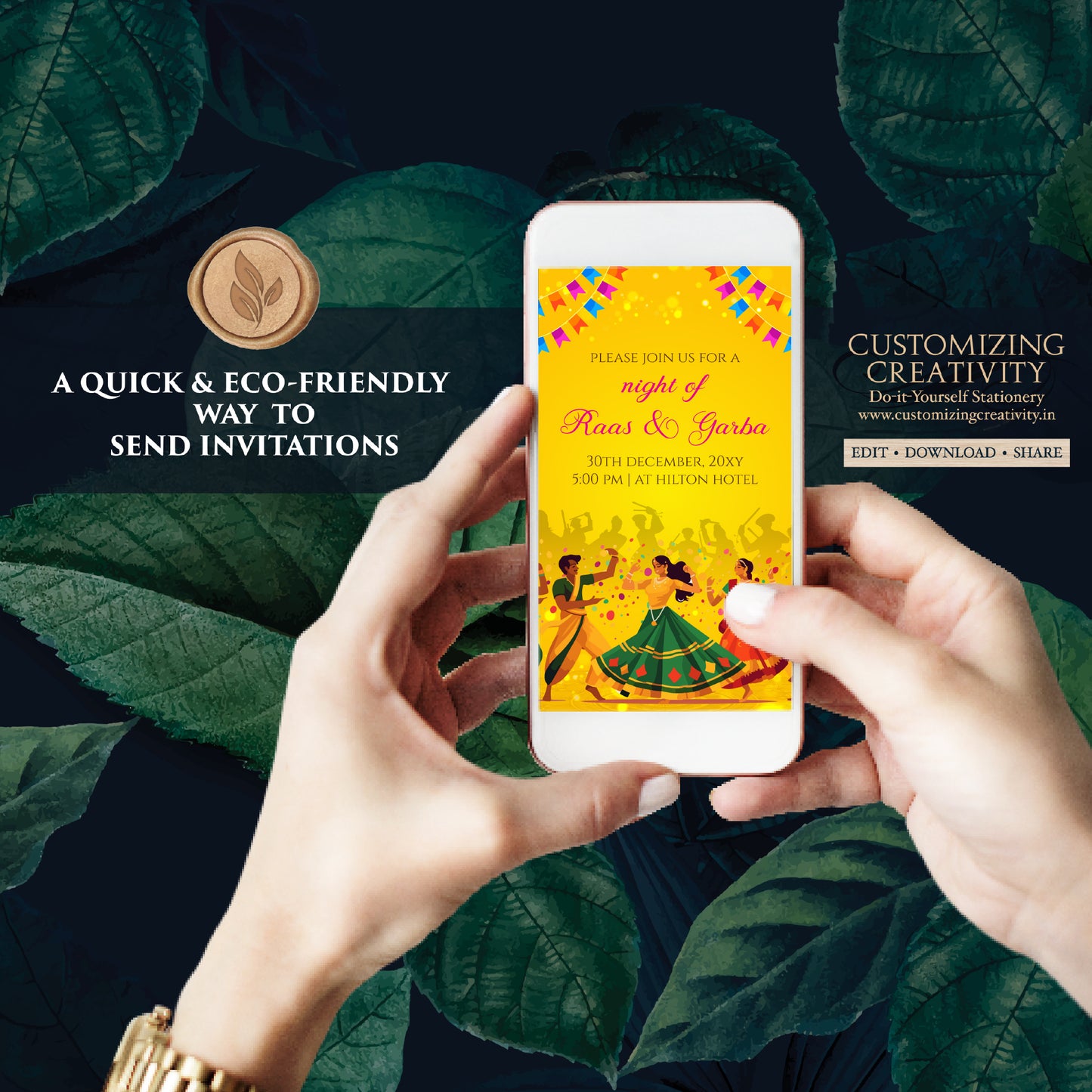Dandiya Raas night invites Digital Navratri invitations, Raas Garba invitations & Digital Dandiya invitation, Wedding Dandiya night invite
