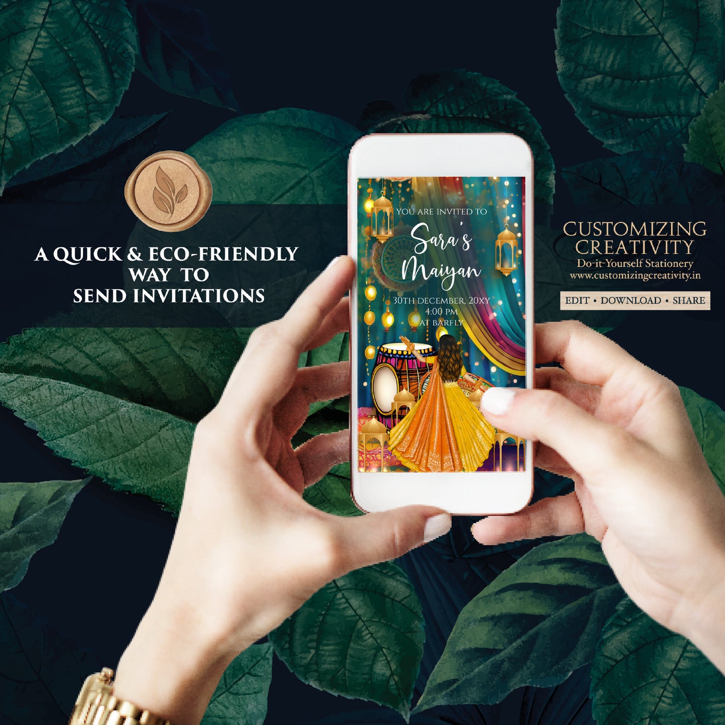 Digital Maiyan invites as Pithi invites, Pithi invitations Mayoun invitations, Haldi invites Digital Haldi invitations & Mehndi invitations