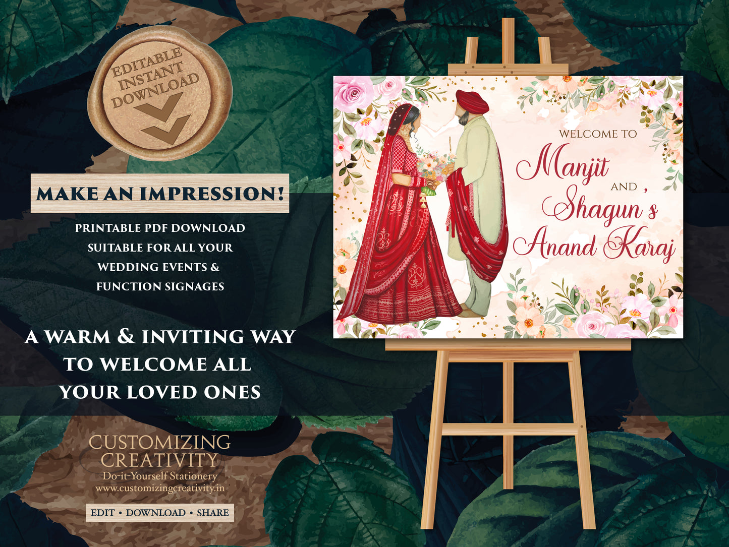 Anand Karaj Signs, Sikh Welcome Signs & Sikh Wedding Welcome Signs as Anand Karaj Welcome sign, Welcome Anand Karaj as Sikh ceremony signs