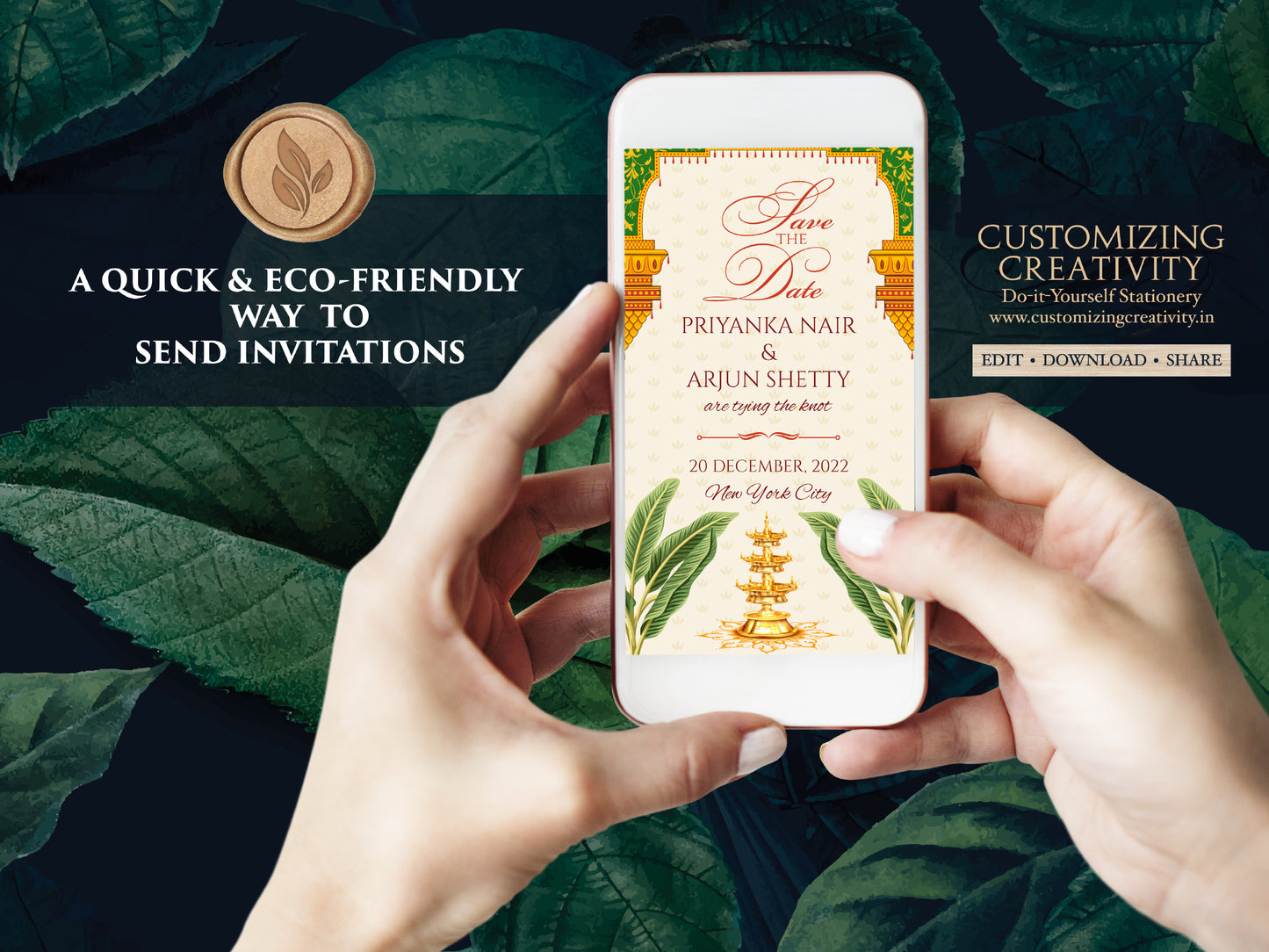 Save the date South Indian Wedding as Digital Save the date Tamil, Kalyanam Save the dates Hindu & South Indian Save the Date Telugu Wedding