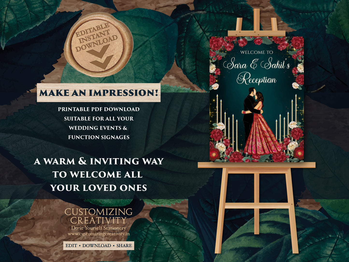 Welcome Reception sign & Indian Wedding Reception sign, Indian Reception sign as Indian Welcome sign Reception, Welcome to Reception sign