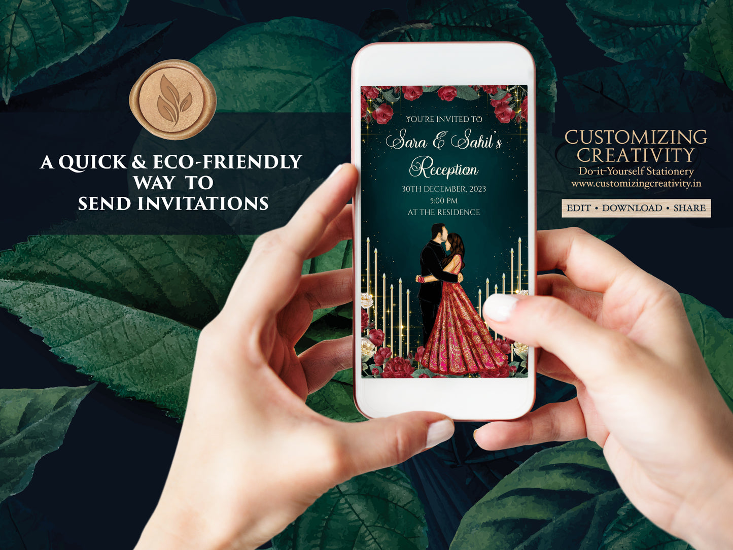 Indian Reception invitation as Reception invites, Indian Wedding card & Indian invitations, Indian Wedding invites as Digital Reception card