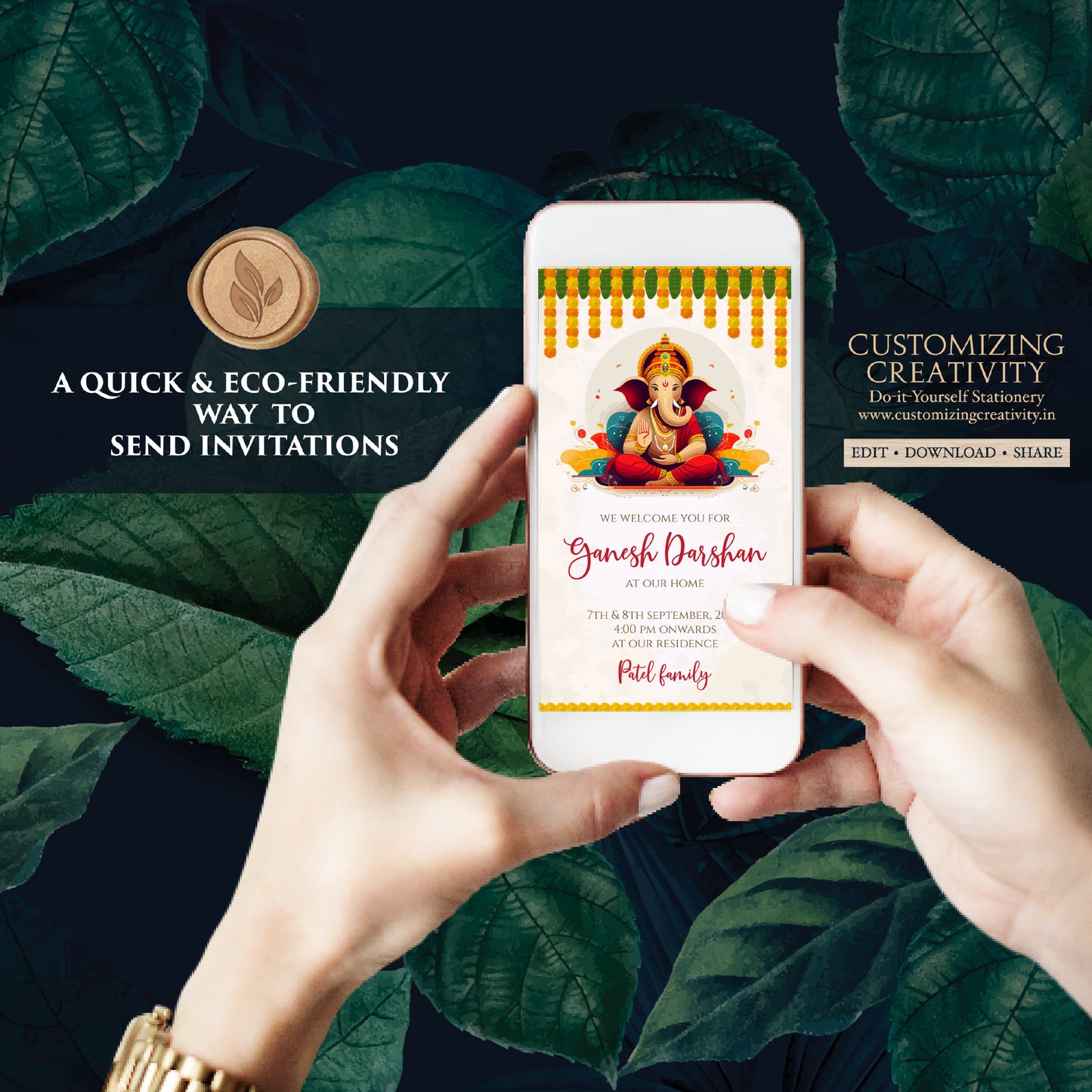 Ganesh Chaturthi invites Ganesh Darshan card, Ganesha invitations as Ganpati darshan invitations & Ganesh puja cards as Ganpati invitations