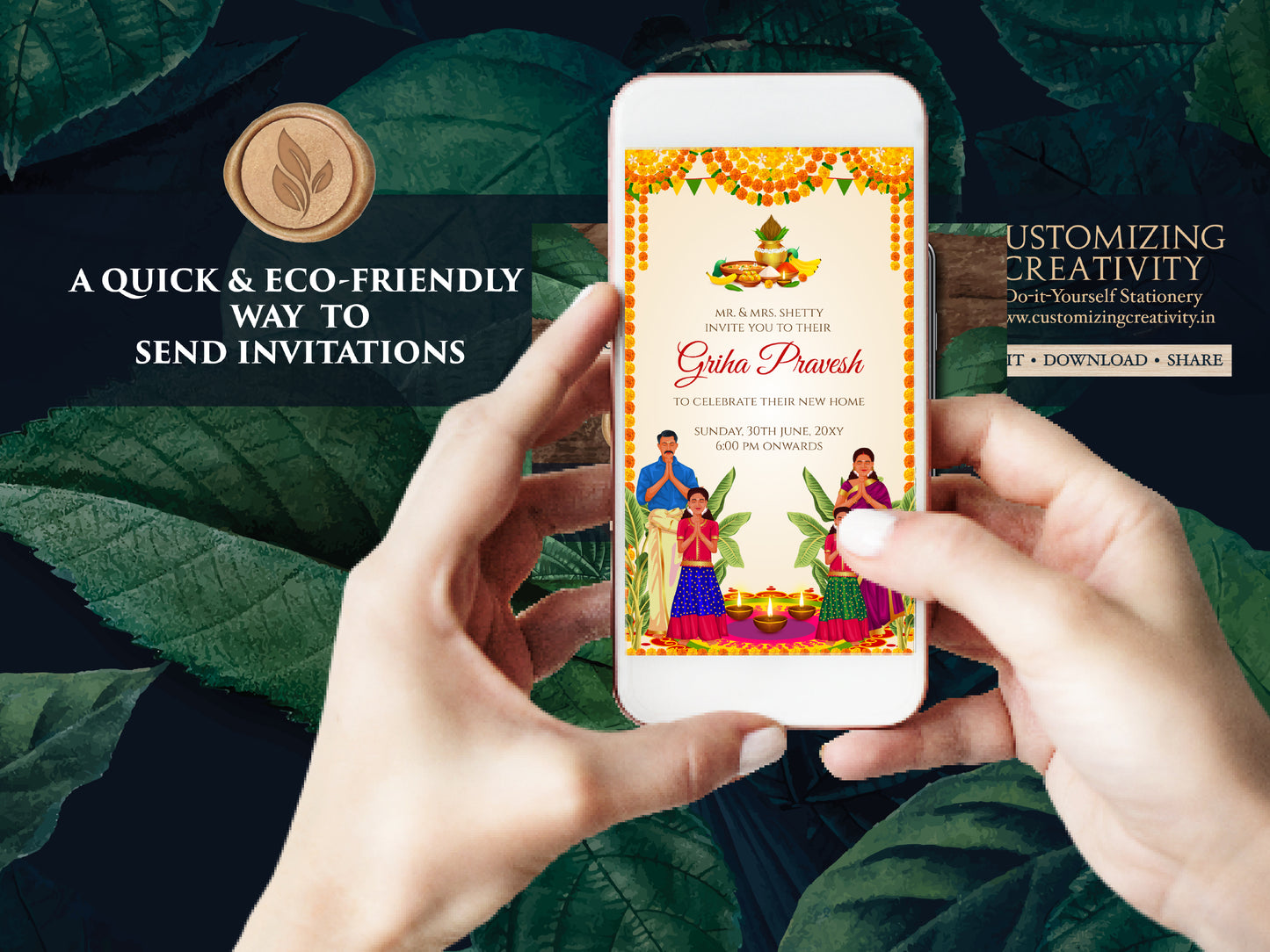 Indian Housewarming invite as Gruhapravesam invitation, House warming cards as Pooja invite, Gruha pravesh invitation & Griha pravesh invite