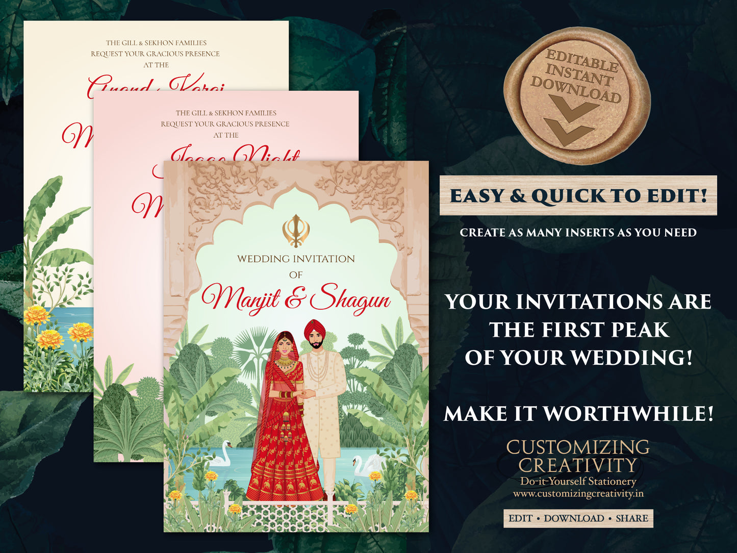 Sikh Wedding invitation Punjabi wedding card, Sikh wedding card & Punjabi Wedding invitation, Indian wedding invitation Sikh wedding invite