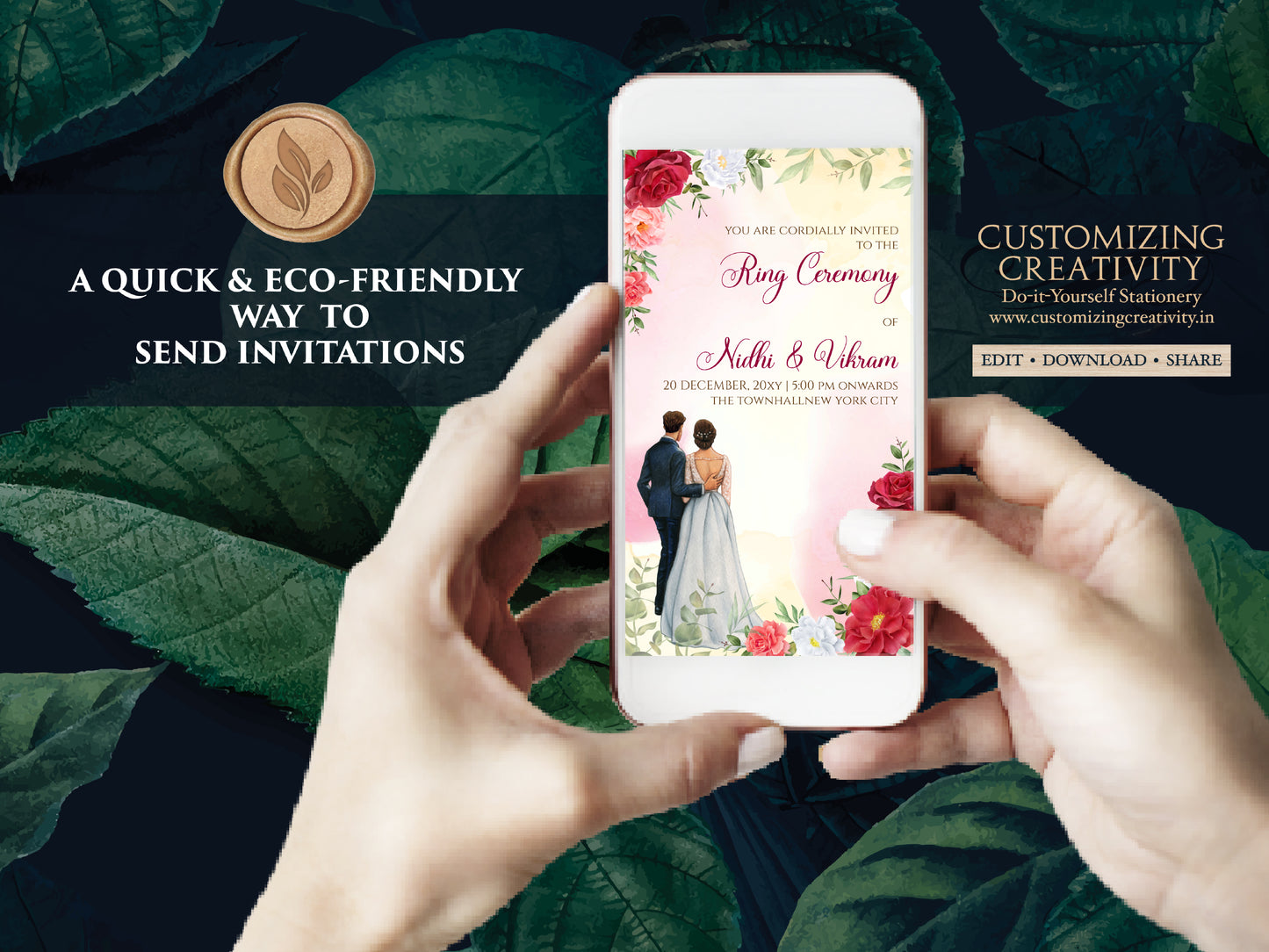 Indian Engagement invites Digital Roka invite, Ring Ceremony invitation as Engagement invitation, Ring Ceremony invites as Engagement card