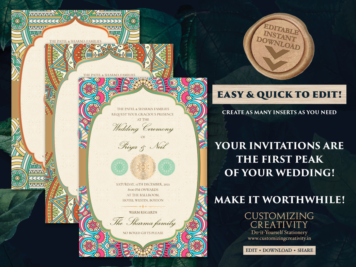 Mandala invitations Wedding as Indian invites Mandala, Indian Wedding cards as Hindu Wedding Invite Mandala, Ivory & Gold Invitations Indian