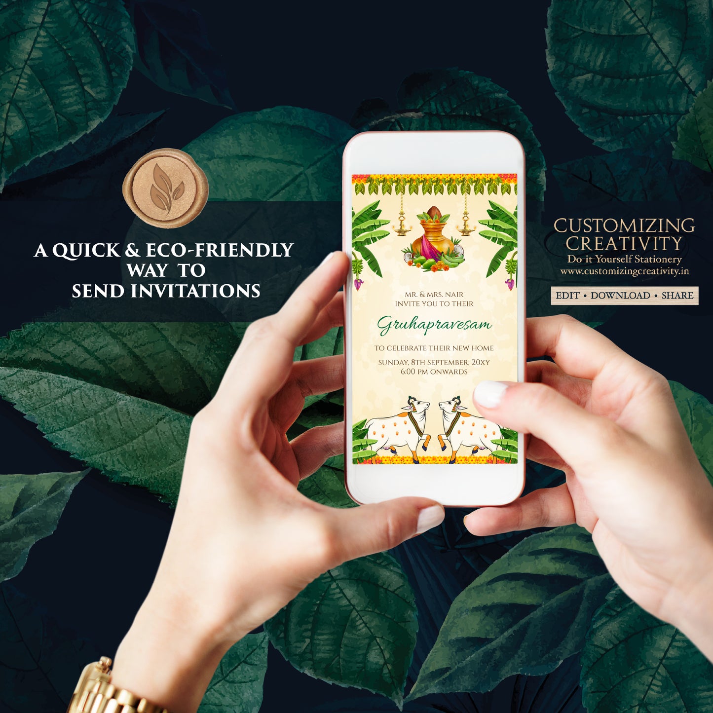 Gruhapravesham invite Digital Indian Housewarming invitation, Grihapravesh invite as Tamil Housewarming invite Telugu, Gruhapravesam invite