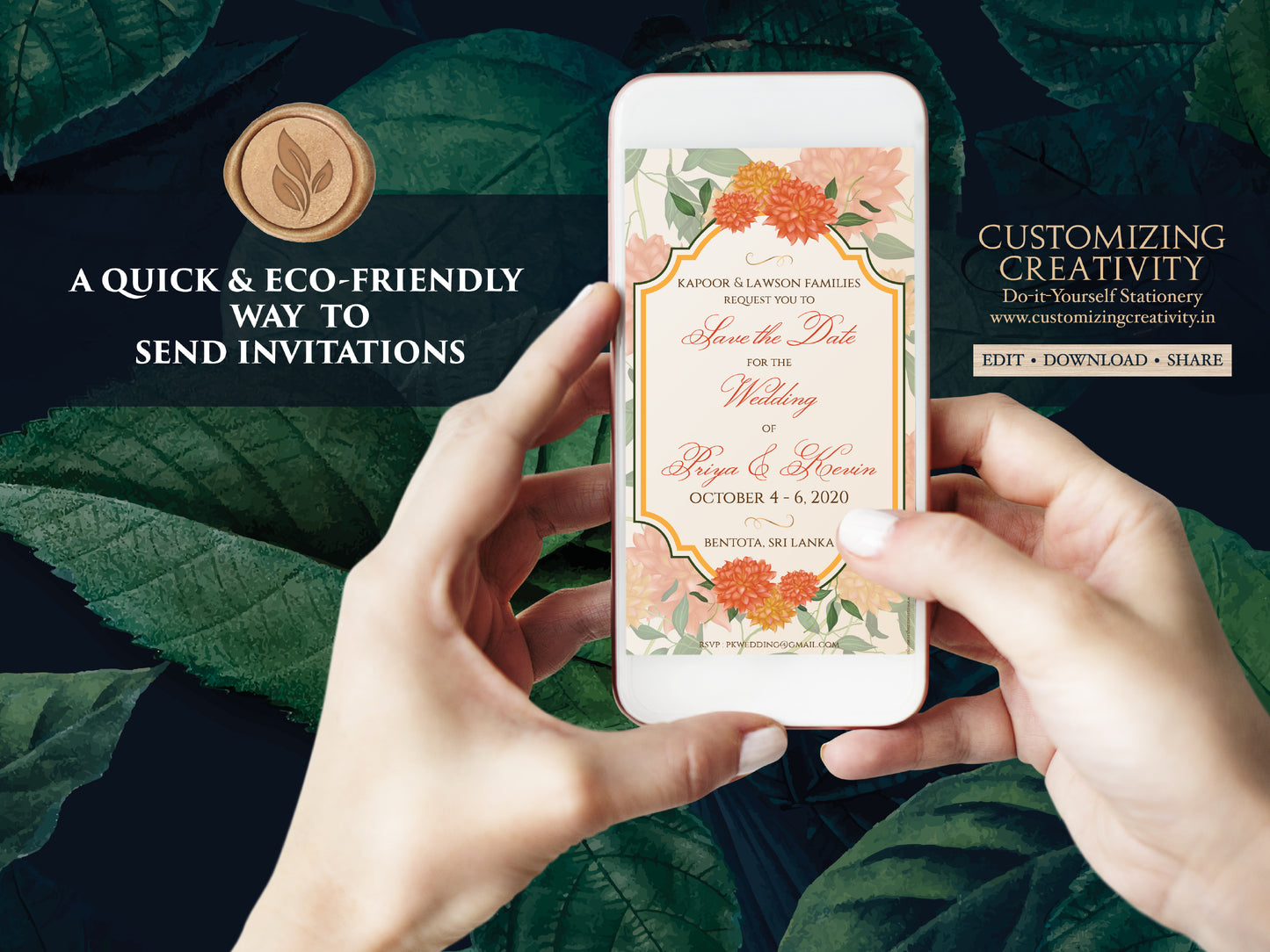 Marigold Save the date Orange as Indian Save the Date Digital, Electronic Save the Date Hindu & Traditional Save the Date Desi Wedding DIY