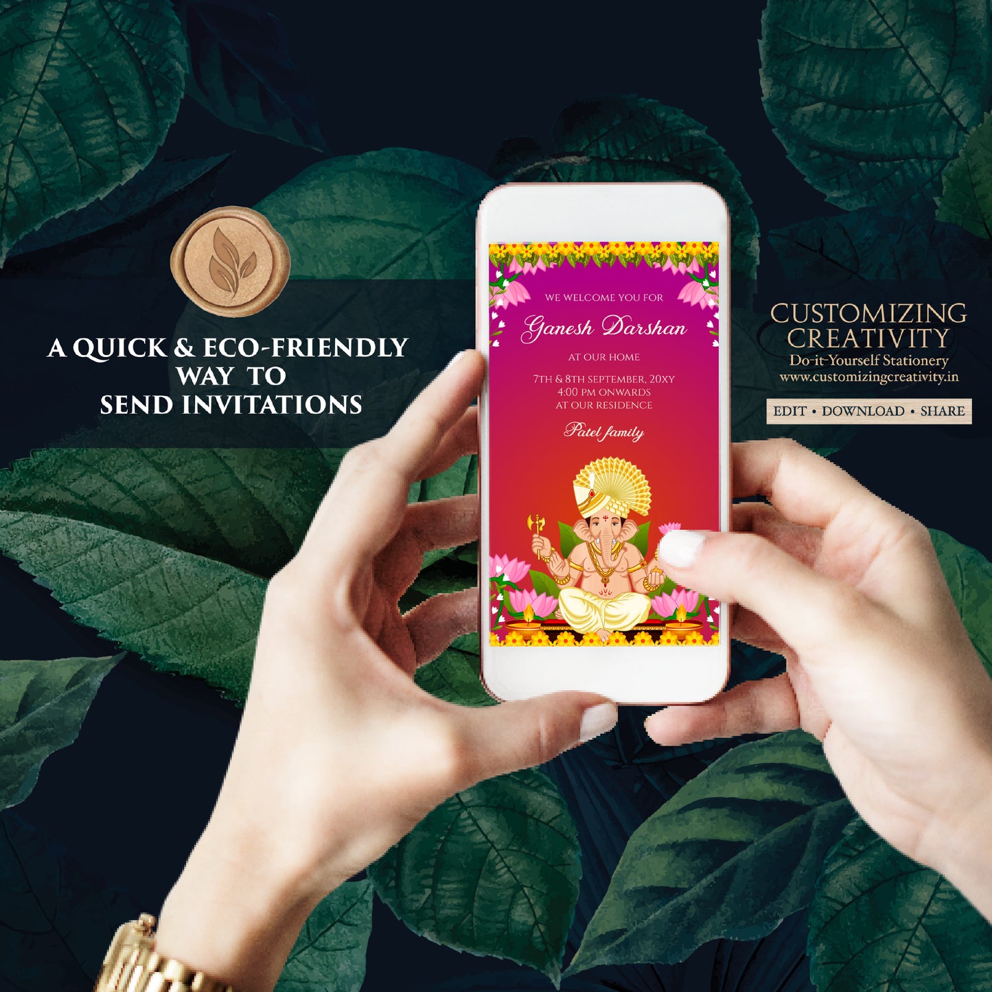 Digital Ganesh invitations Ganpati invites Ganesh Chaturthi card & Ganpati darshan invitation card Ganesh pooja invite as Ganpati invitation