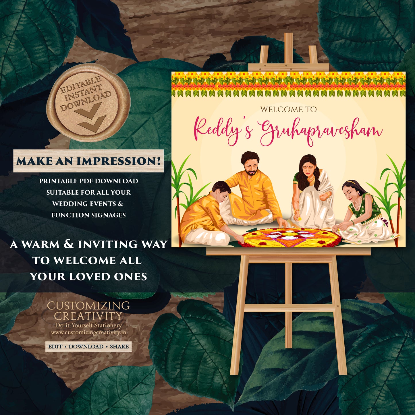 Indian Housewarming sign Grihapravesh Welcome signs, Gruhapravesam Welcome sign & Gruhapravesam signs, Indian Housewarming welcome signs