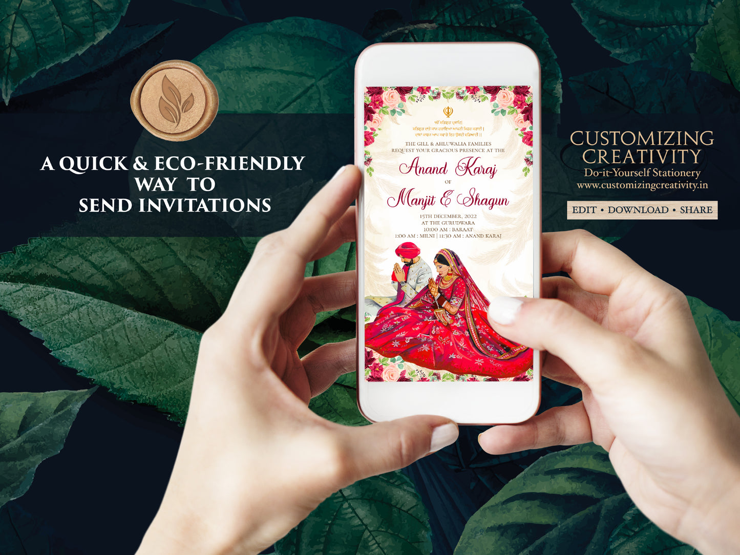 Digital Anand Karaj invites & Sikh invitations, Anand Karaj cards as Sikh Wedding cards Punjabi, Sikh wedding invites as Punjabi invites