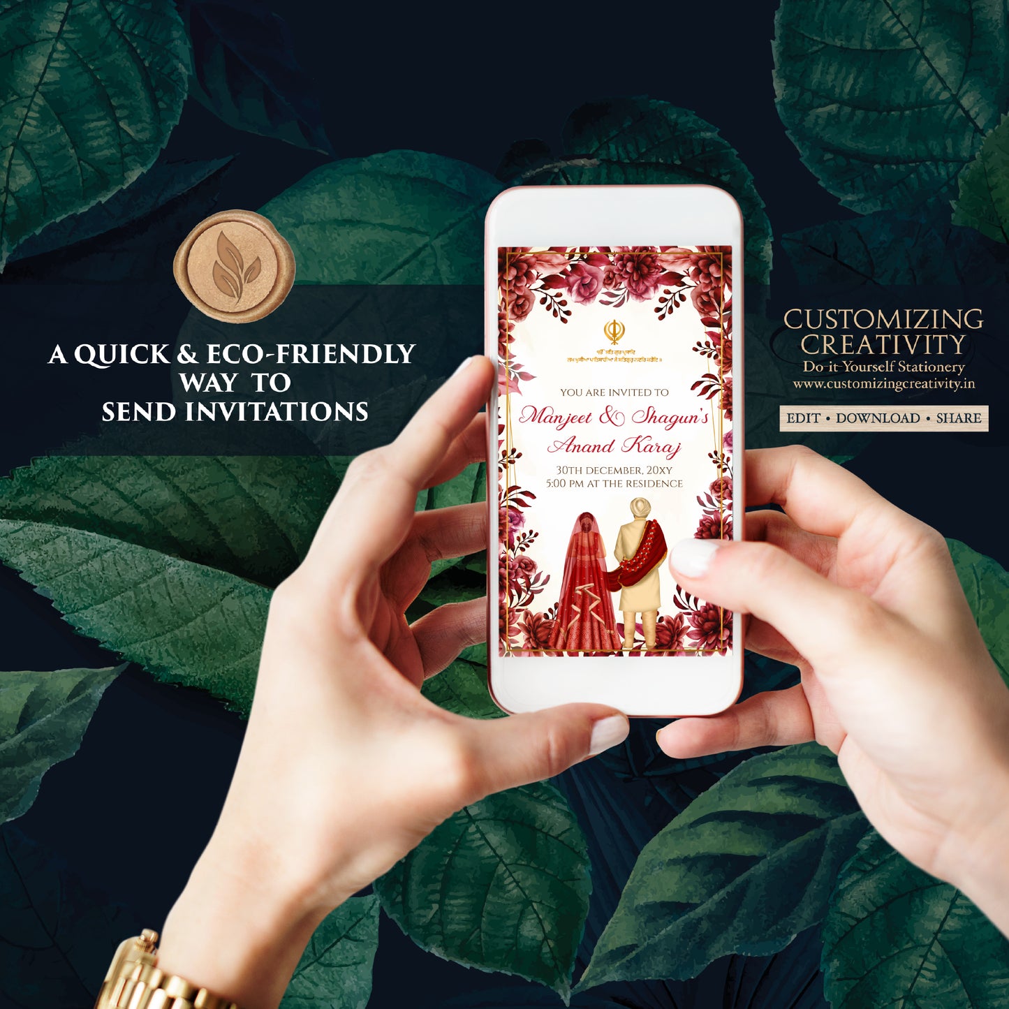 Anand Karaj invitations Digital Sikh Wedding cards, Digital Anand Karaj invitation Sikh invites, Sikh wedding invites as Punjabi invitations