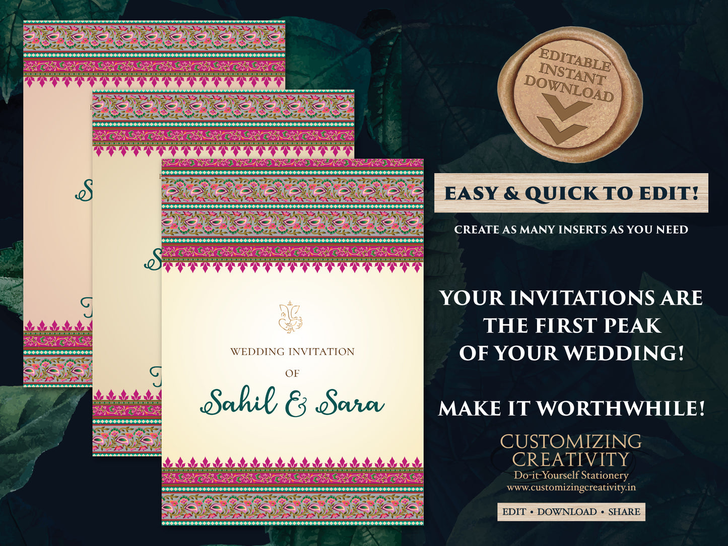 Digital Hindu Wedding cards & Indian wedding invitation, Indian wedding card as Hindu Wedding invite, Hindu Wedding Invitation Indian invite