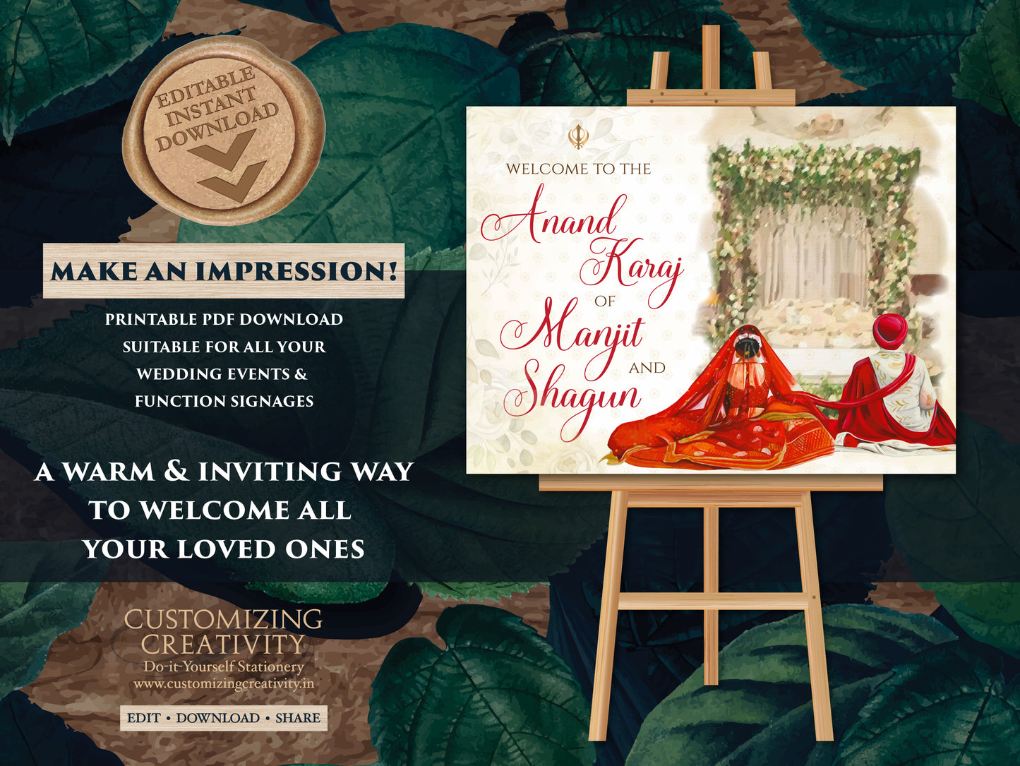 Anand Karaj Signs, Sikh Welcome Signs & Sikh Wedding Welcome Signs as Anand Karaj Signage, Welcome to Anand Karaj as Sikh ceremony signs