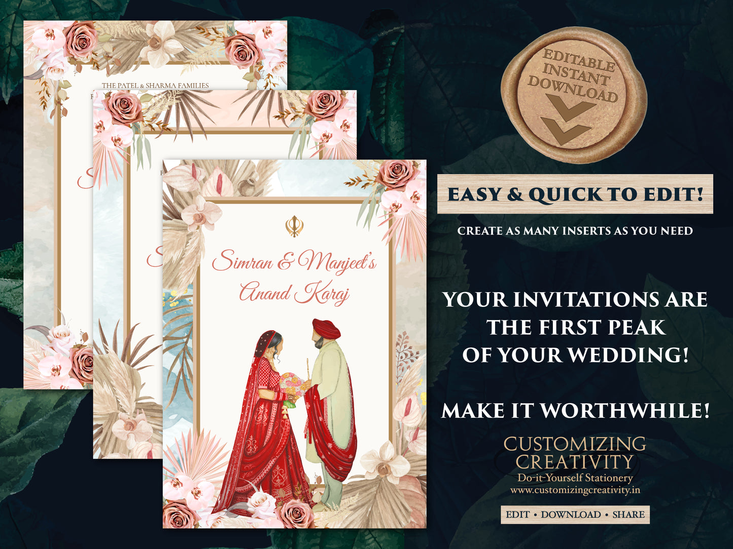Anand Karaj cards & Sikh invitations, Anand Karaj invites as Sikh Invites, Punjabi invitations as Punjabi invites Anand Karaj invitations