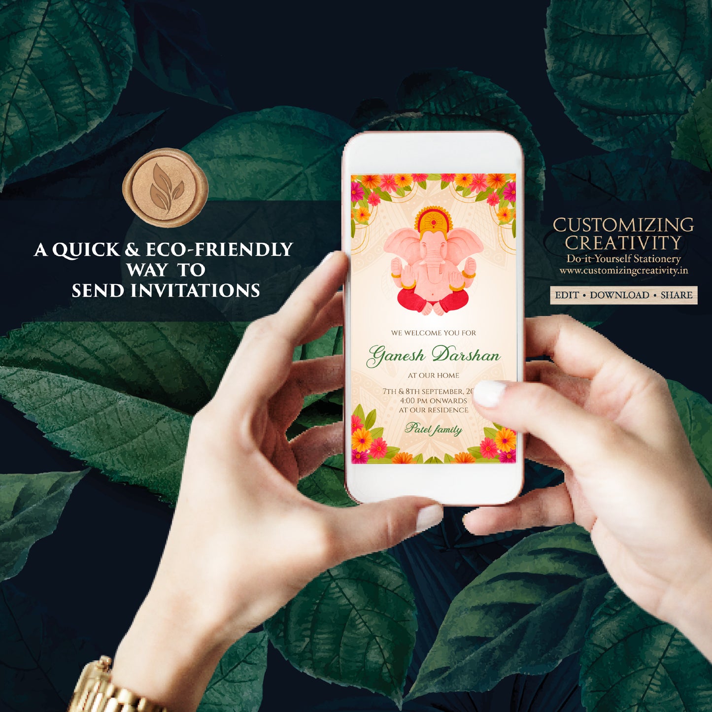 Ganesh Chaturthi invitations Ganpati invites, Ganesh Darshan card as Ganesha invitations, Ganpati darshan invitations & Ganesh puja cards