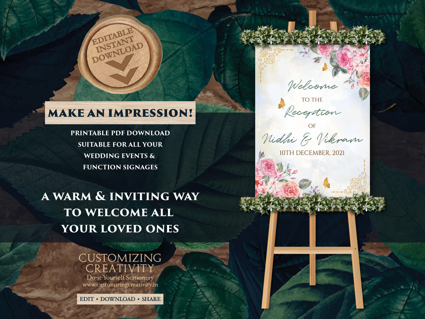 Reception Welcome Signs as Indian Wedding Welcome Signs, Reception Signage Floral as Hindu Welcome Sign, Anand Karaj sign Sikh Welcome signs