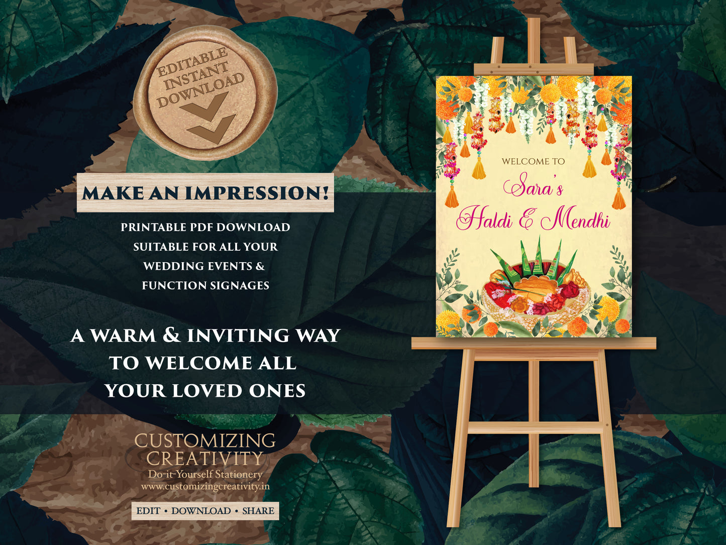 Haldi Welcome Signs & Mehndi decor signs, Haldi decoration, Mehndi posters as Welcome to Haldi Sign, Mehndi Welcome sign as Mehendi signs