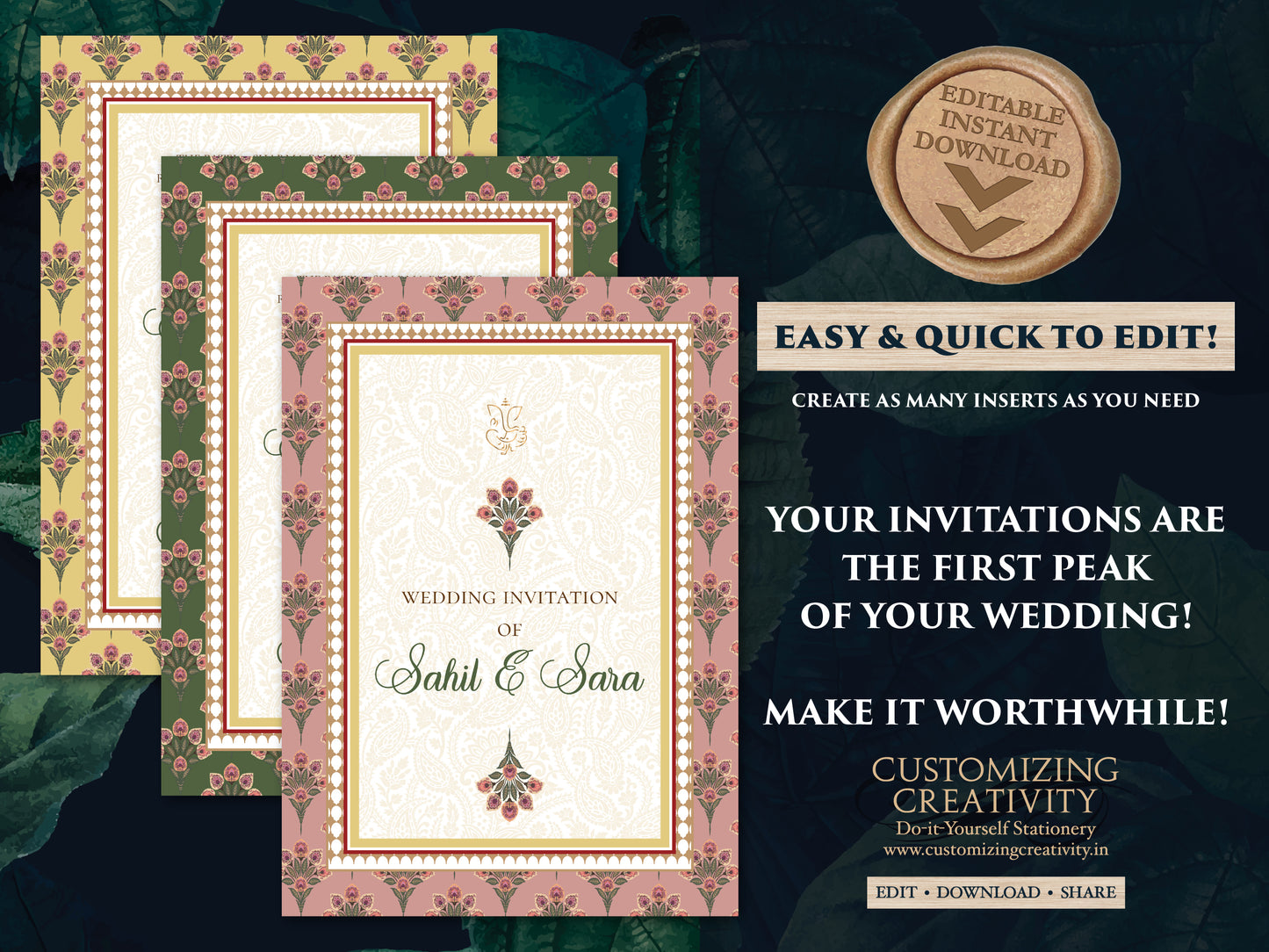 Digital Indian Wedding cards & Indian wedding invitation, Hindu wedding card as Hindu Wedding invite, Hindu Wedding Invitation Indian invite