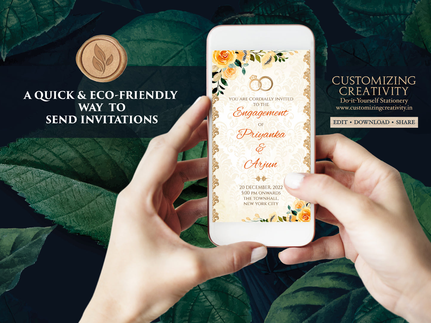 Indian Ring Ceremony Invites Digital as Engagement invitations Electronic, Digital Ring Ceremony cards & WhatsApp Engagement invite template