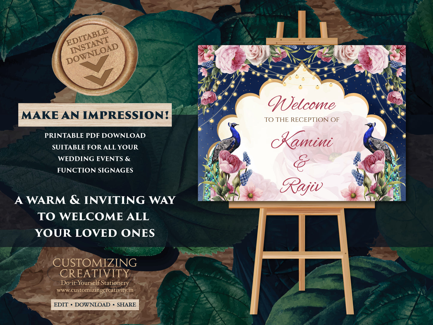 Indian Reception sign as Peacock Welcome sign, Reception Welcome Signs as Indian Wedding Welcome Sign, Indian Wedding sign as Reception sign