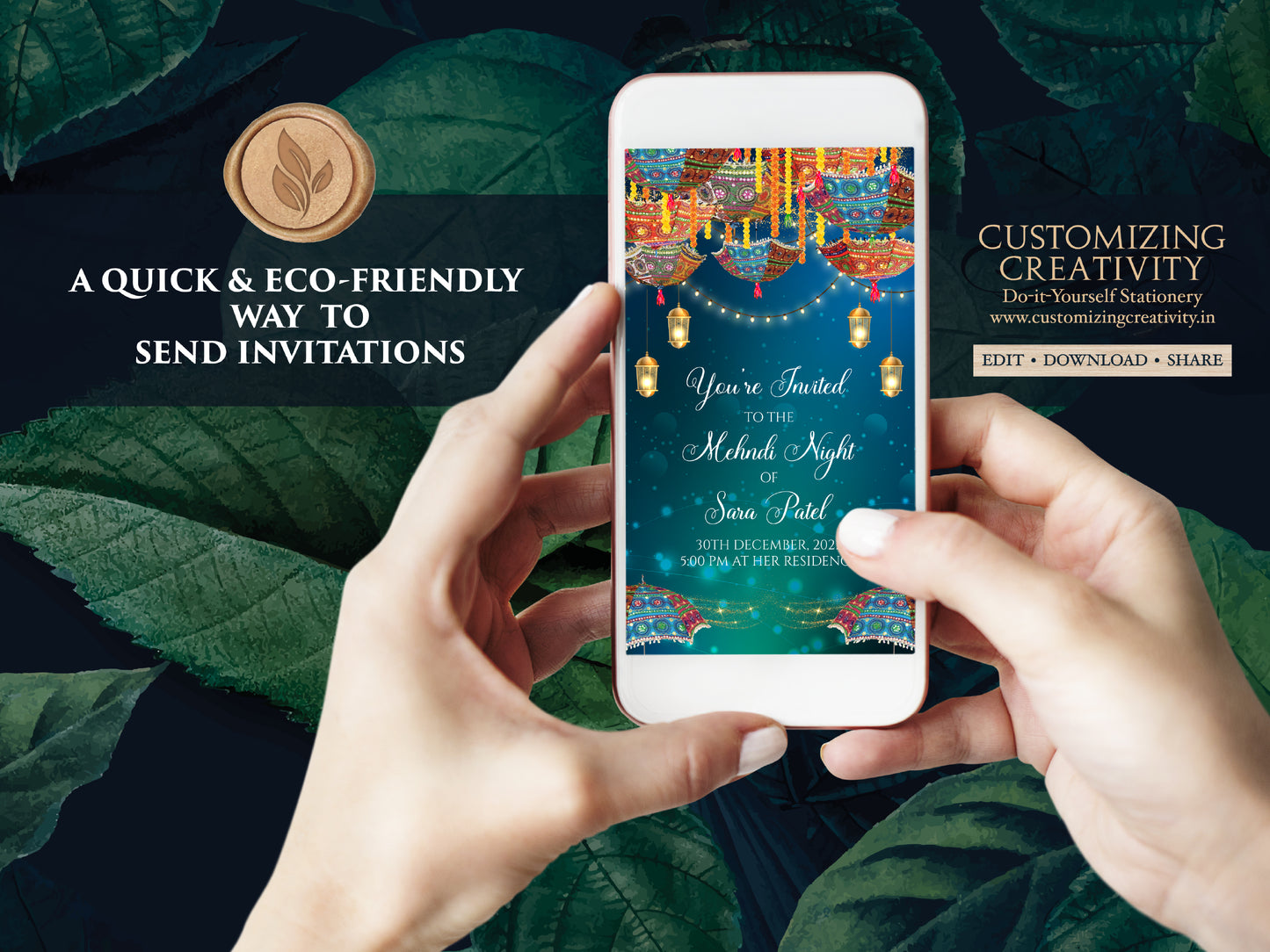 Dholki invites as Mehndi invitations, Digital Mehndi invites & Mehndi Invites, Mendhi Night invites as Mehendi invites, Mehendi invitations