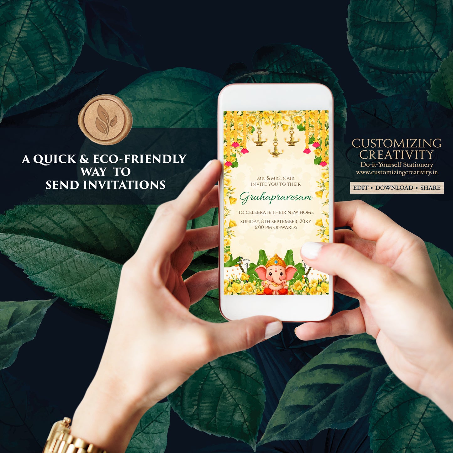 Indian Housewarming invitation as Tamil Housewarming invite Telugu, Grihapravesh invite Gruhapravesham invite Digital, Gruhapravesam invite