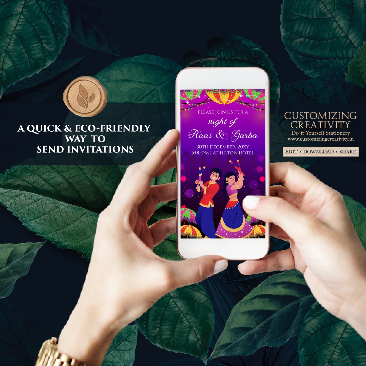 Digital Raas Garba invitations Digital Navratri invites, Raas Garba night invites Digital Dandiya invitation, Wedding Dandiya night invite