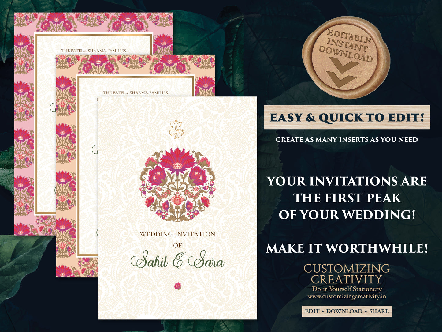 Digital Indian wedding invitation & Hindu Wedding cards, Indian wedding card as Hindu Wedding invite, Hindu Wedding Invitation Indian invite