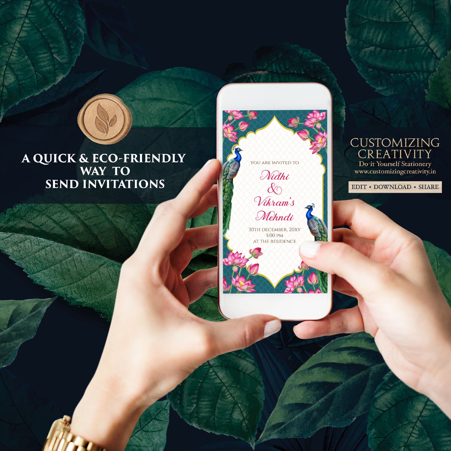 Digital Mehndi invite Dholki invitation, Mehendi invitation & Digital Mehndi invitation, Mendhi Night invite as Dholki invites Mehndi cards